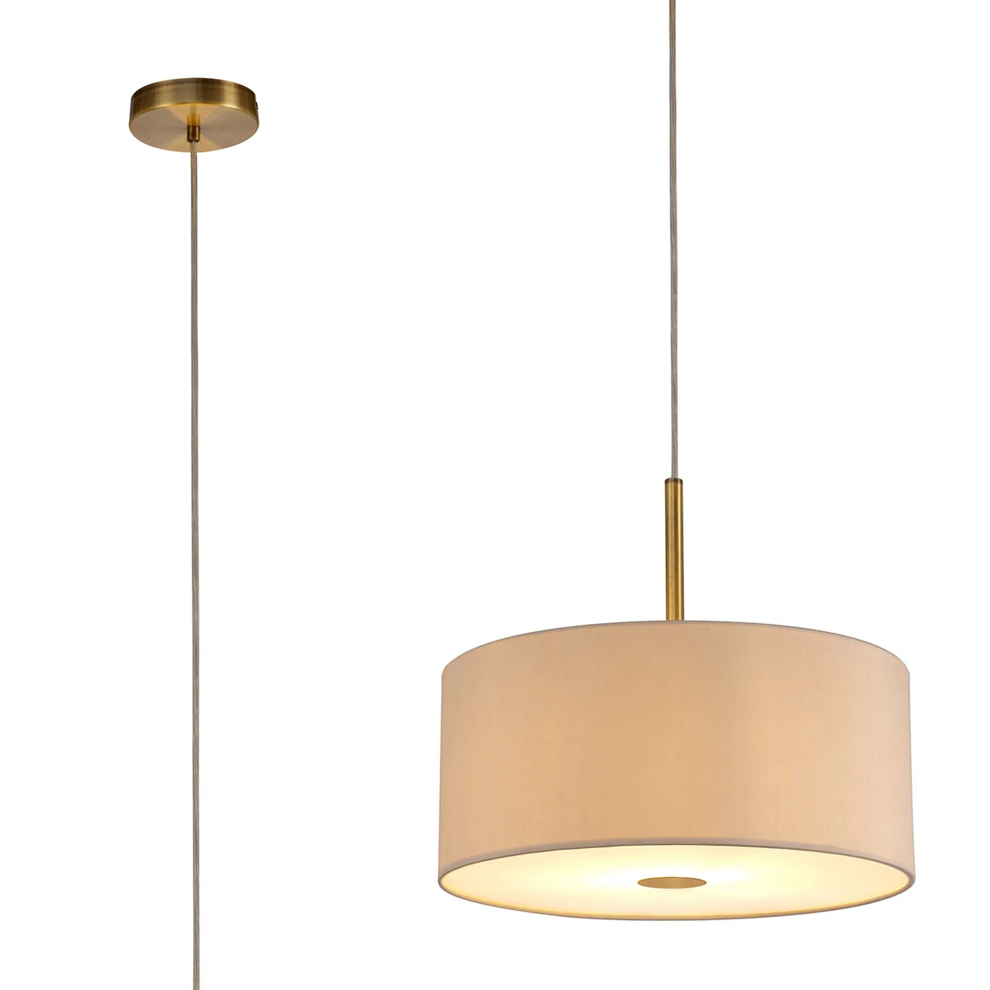 DK0216  Baymont 40cm Pendant 1 Light Antique Brass, Nude Beige/Moonlight, Frosted Diffuser